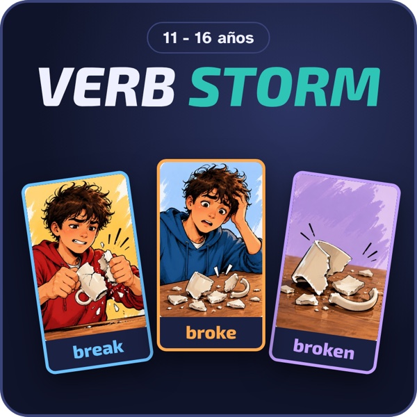 Verb Storm · verbos irregulares en inglés · 11 a 16 años